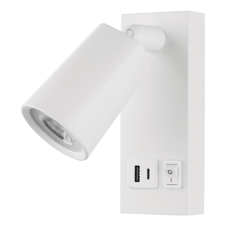 Φωτιστικό σποτ τοίχου LED με USB LED/5W/230V λευκό