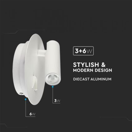 Φωτιστικό τοίχου LED LED/3W/230V + LED/6W/230V 3000K λευκό