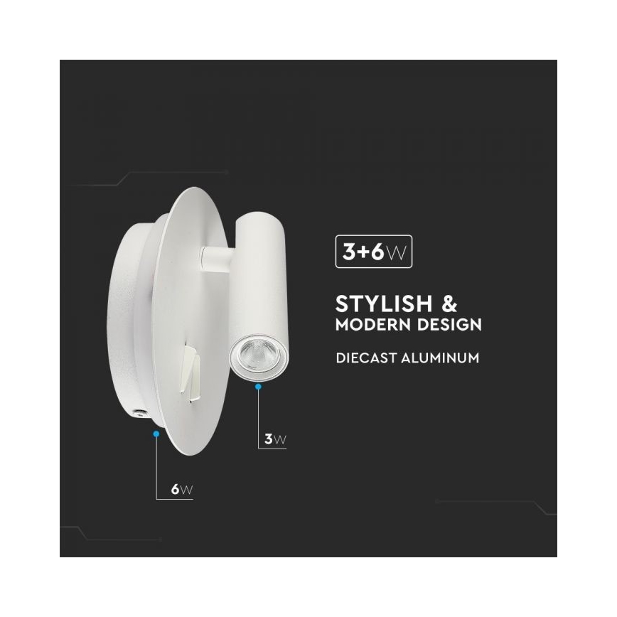 Φωτιστικό τοίχου LED LED/3W/230V + LED/6W/230V 3000K λευκό