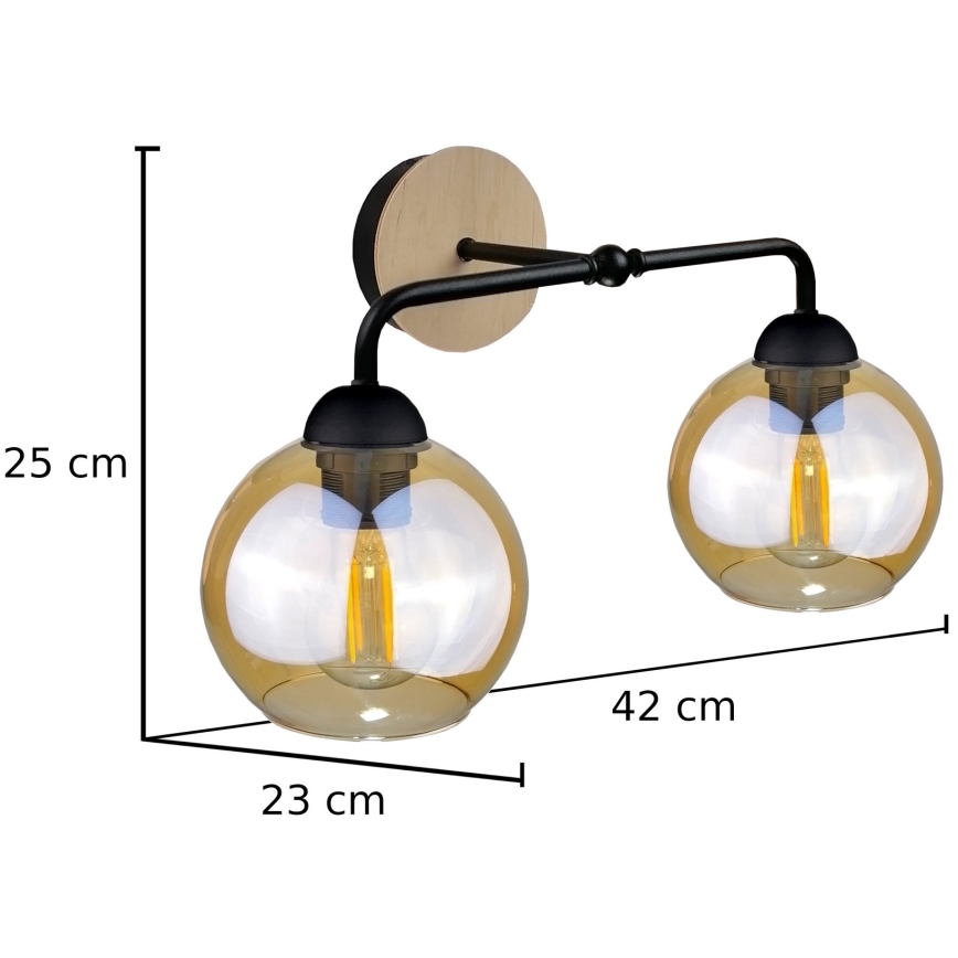 Φωτιστικό τοίχου MELLE WOOD 2xE27/60W/230V