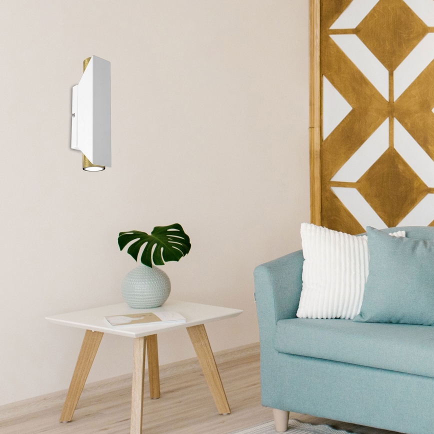 Φωτιστικό τοίχου WALL 2xGU10/8W/230V λευκό/ορείχαλκος