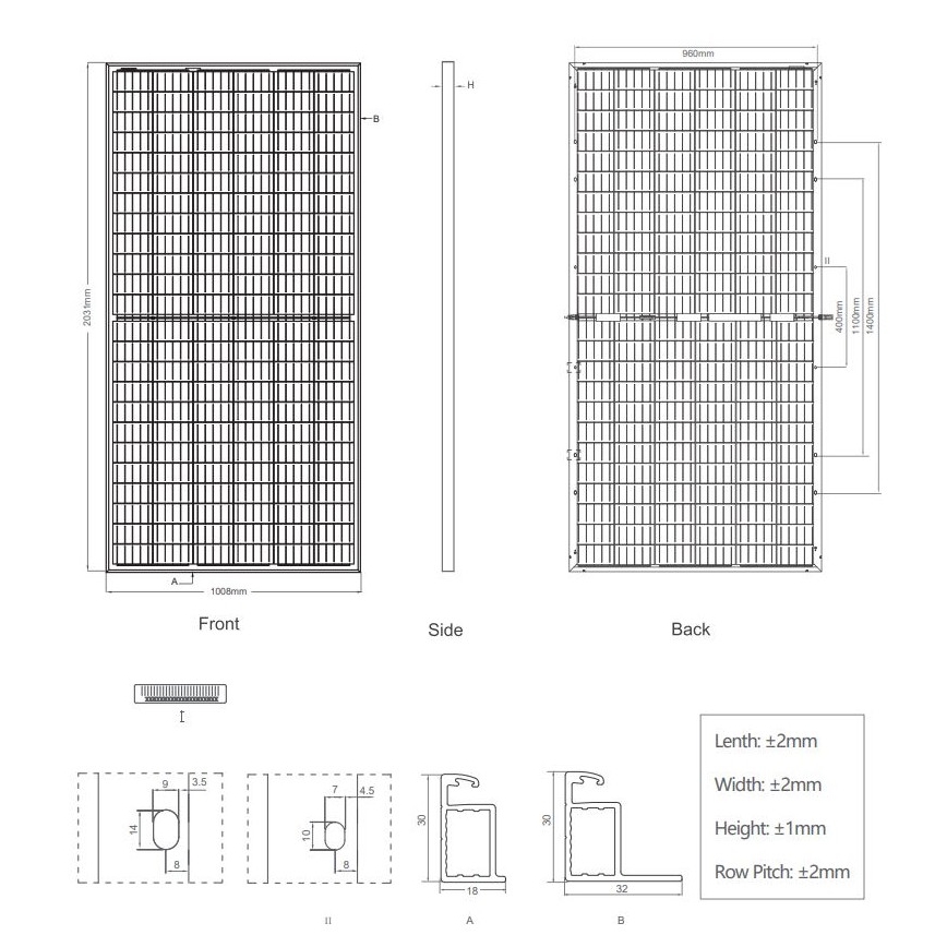 Φωτοβολταϊκό πάνελ JINKO 405Wp IP67 διπλής όψης bifacial