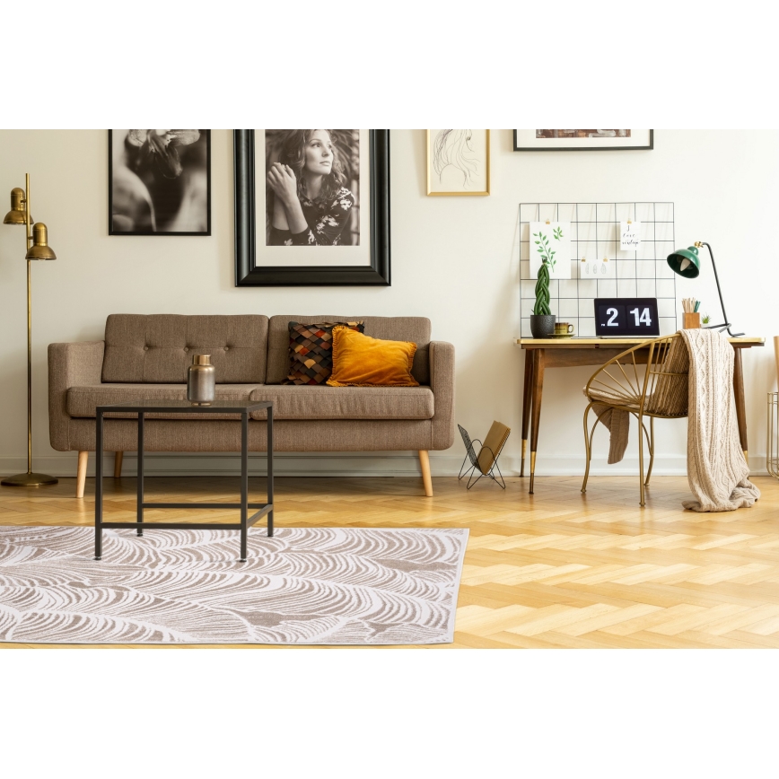 Χαλί SALAMANCA 67x120 εκ. μπεζ/λευκό με μοτίβο φύλλου