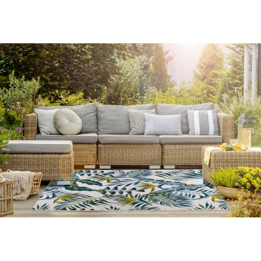 Χαλί εξωτερικού χώρου CAPPUCCINO 80x165 cm τουρκουάζ/σχέδιο φύλλων