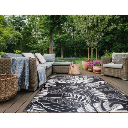 Χαλί εξωτερικού χώρου JUNGLE 160x220 cm μαύρο/λευκό/σχέδιο φύλλων
