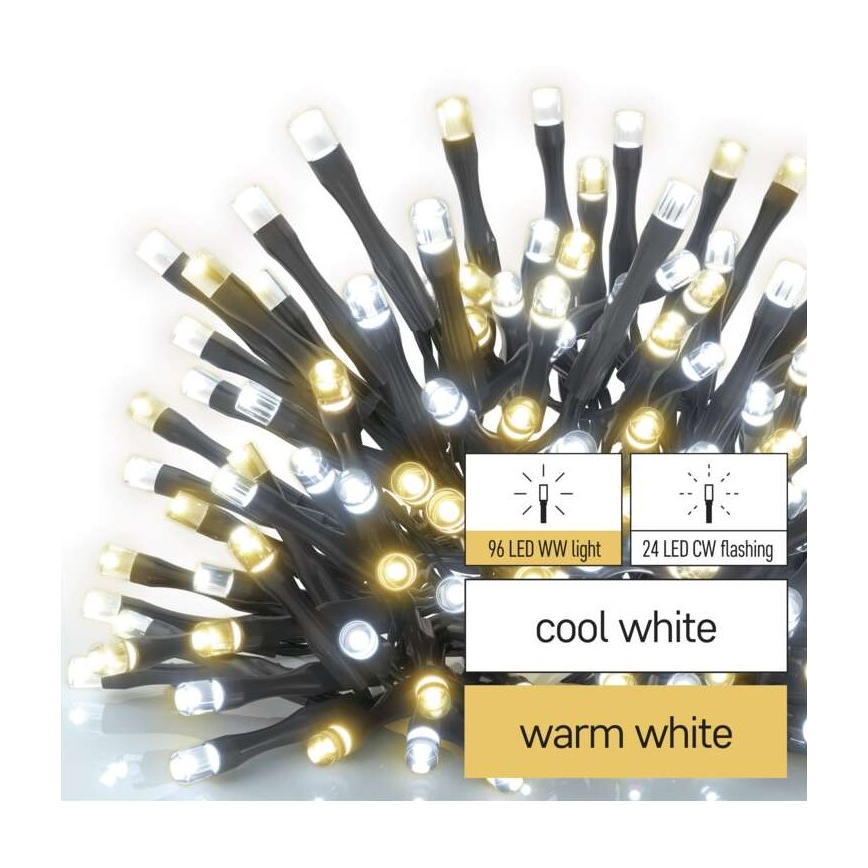 Χριστουγεννιάτικη εξωτερική γιρλάντα LED 120xLED/2 λειτουργίες 17m IP44 θερμό/ψυχρό λευκό