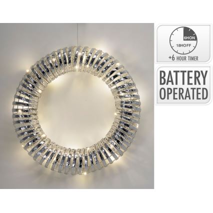 Χριστουγεννιάτικο στεφάνι LED 30xLED/3xAA, διάμ. 40 cm, θερμό λευκό / ασημί