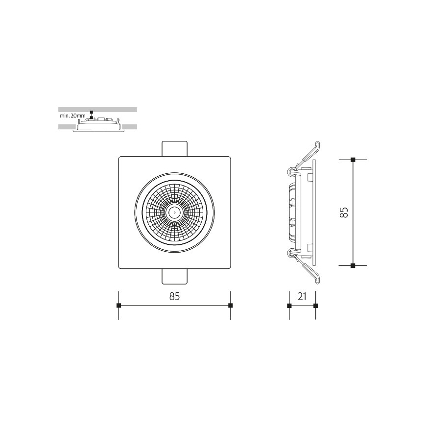 Χωνευτό Φωτιστικό LED LED/6W/230V 3000K 8,5x8,5 cm μαύρο