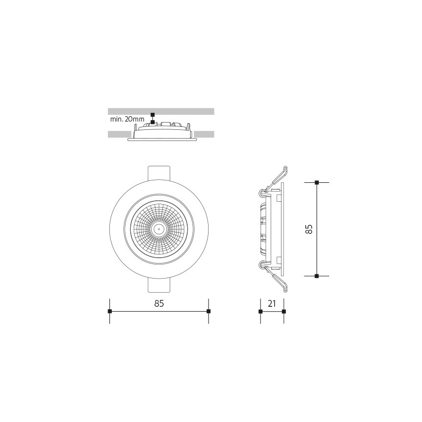 Χωνευτό Φωτιστικό LED LED/6W/230V 4000K διάμετρος 8,5 cm μαύρο