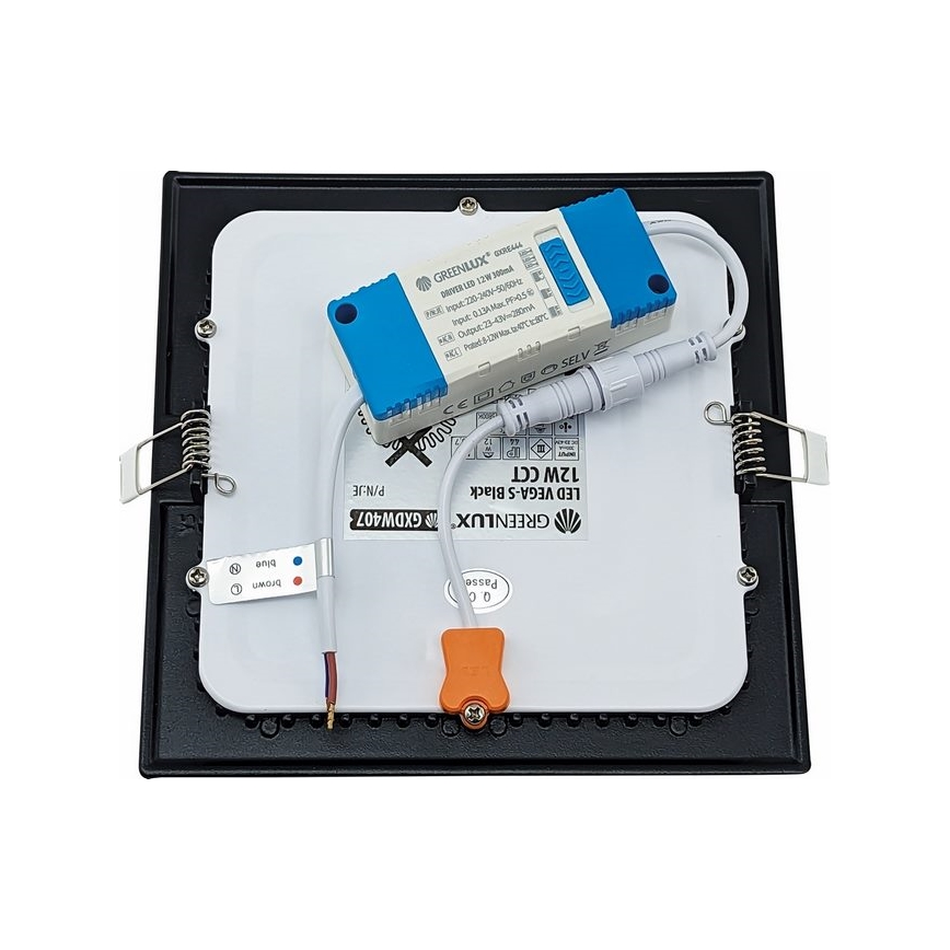 Χωνευτό Φωτιστικό LED VEGA LED/12W/230V 2900/3900/5800K 17,5x17,5 cm μαύρο