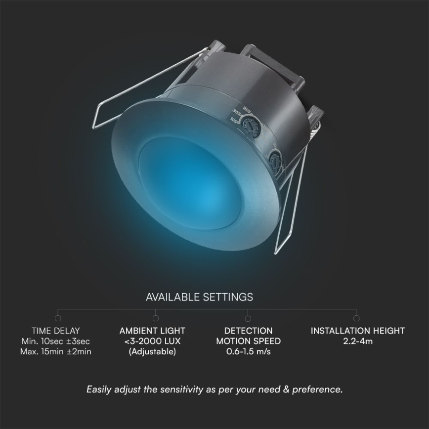 Χωνευτός αισθητήρας κίνησης PIR 360° 500W/230V μαύρο