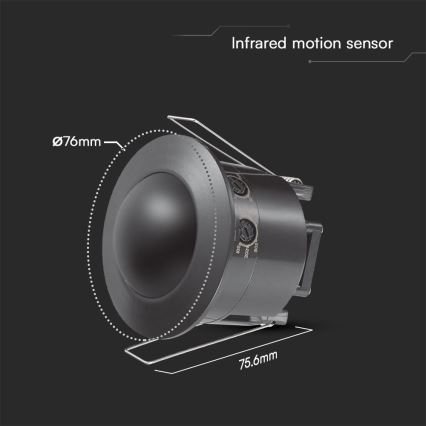 Χωνευτός αισθητήρας κίνησης PIR 360° 500W/230V μαύρο