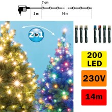Χριστουγεννιάτικα εξωτερικά λαμπάκια LED 200xLED/5 λειτουργίες 17m IP44 ζεστό λευκό/πολύχρωμα