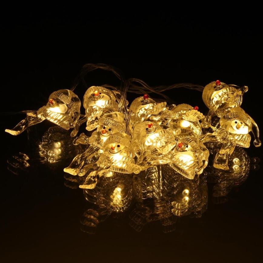 Χριστουγεννιάτικα λαμπάκια LED 10xLED/2xAA/θερμό λευκό 1,65m χιονάνθρωποι