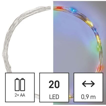 Χριστουγεννιάτικα λαμπάκια LED 20xLED/2xAA 2,4m πολύχρωμα