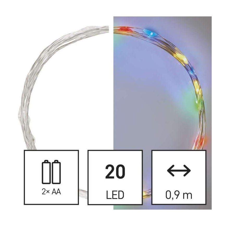 Χριστουγεννιάτικα λαμπάκια LED 20xLED/2xAA 2,4m πολύχρωμα