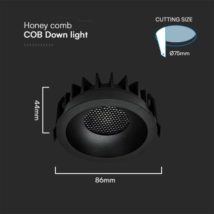 Χωνευτό Φωτιστικό LED LED/12W/230V 3000/4000/6400K ø 8,6 cm μαύρο