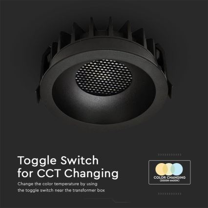 Χωνευτό Φωτιστικό LED LED/18W/230V 3000/4000/6400K ø 10,6 cm μαύρο