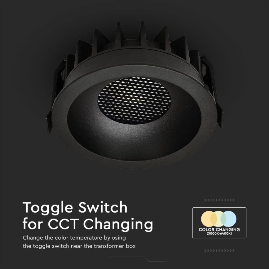 Χωνευτό Φωτιστικό LED LED/18W/230V 3000/4000/6400K ø 10,6 cm μαύρο