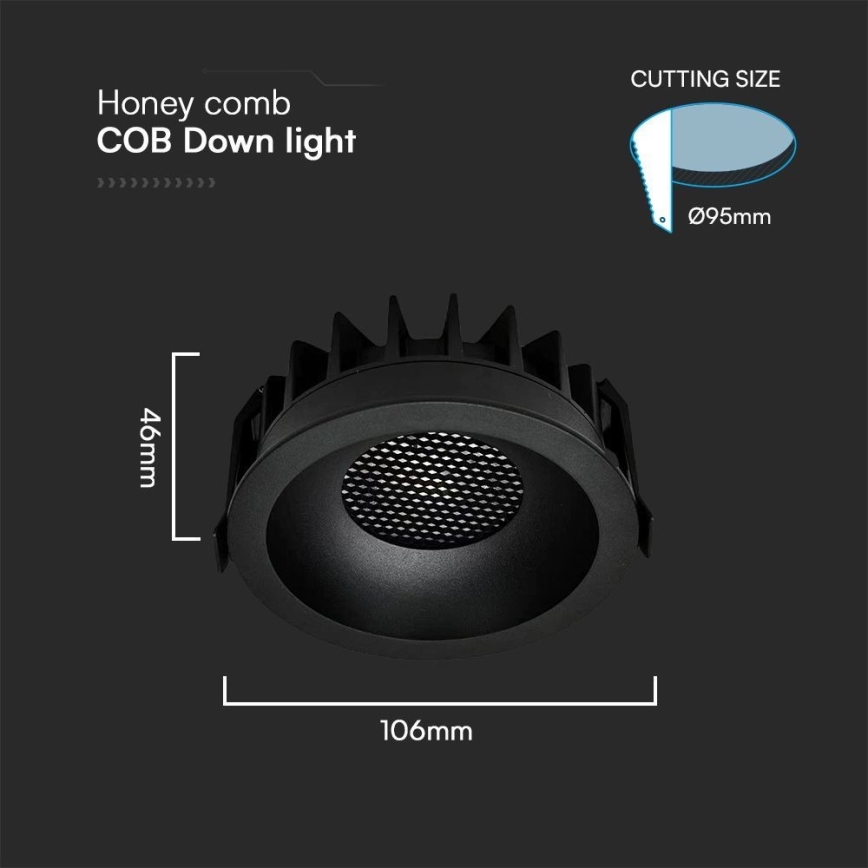 Χωνευτό Φωτιστικό LED LED/18W/230V 3000/4000/6400K ø 10,6 cm μαύρο