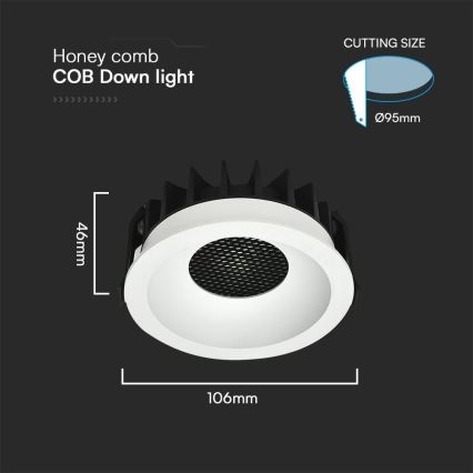 Χωνευτό Φωτιστικό LED LED/18W/230V 3000/4000/6400K διάμετρος 10,6 cm λευκό
