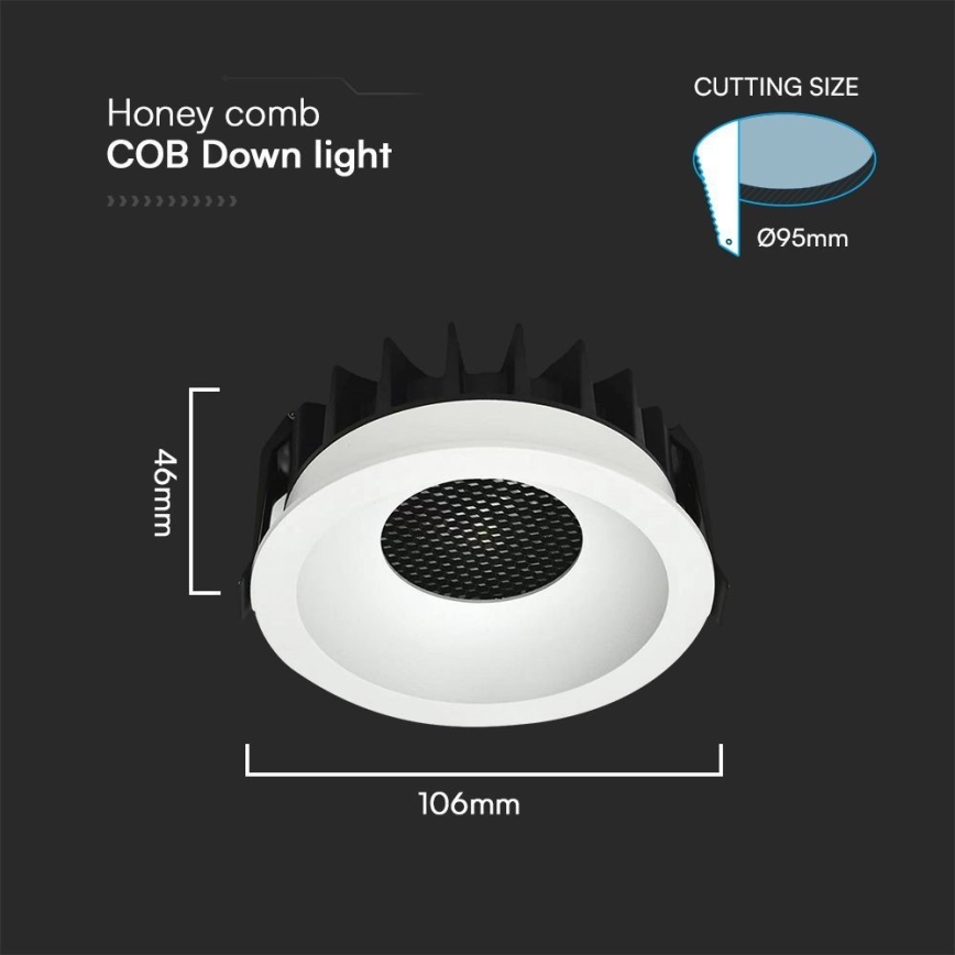 Χωνευτό Φωτιστικό LED LED/18W/230V 3000/4000/6400K διάμετρος 10,6 cm λευκό