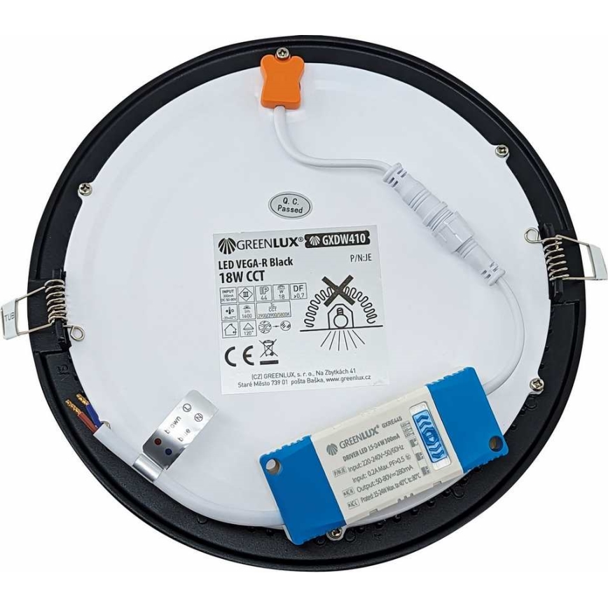 Χωνευτό Φωτιστικό LED VEGA LED/18W/230V 2900/3900/5800K διάμετρος 22,5 cm μαύρο