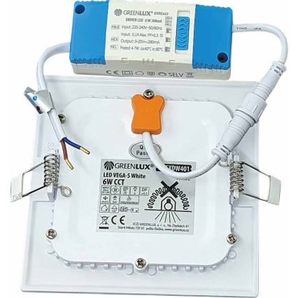 Χωνευτό Φωτιστικό LED VEGA LED/6W/230V 2900/3900/5800K 12,5x12,5 cm λευκό