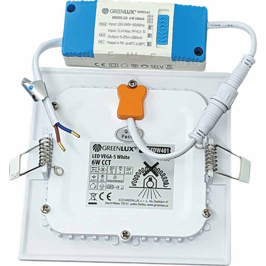 Χωνευτό Φωτιστικό LED VEGA LED/6W/230V 2900/3900/5800K 12,5x12,5 cm λευκό
