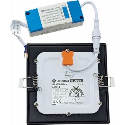Χωνευτό Φωτιστικό LED VEGA LED/6W/230V 2900/3900/5800K 12,5x12,5 cm μαύρο