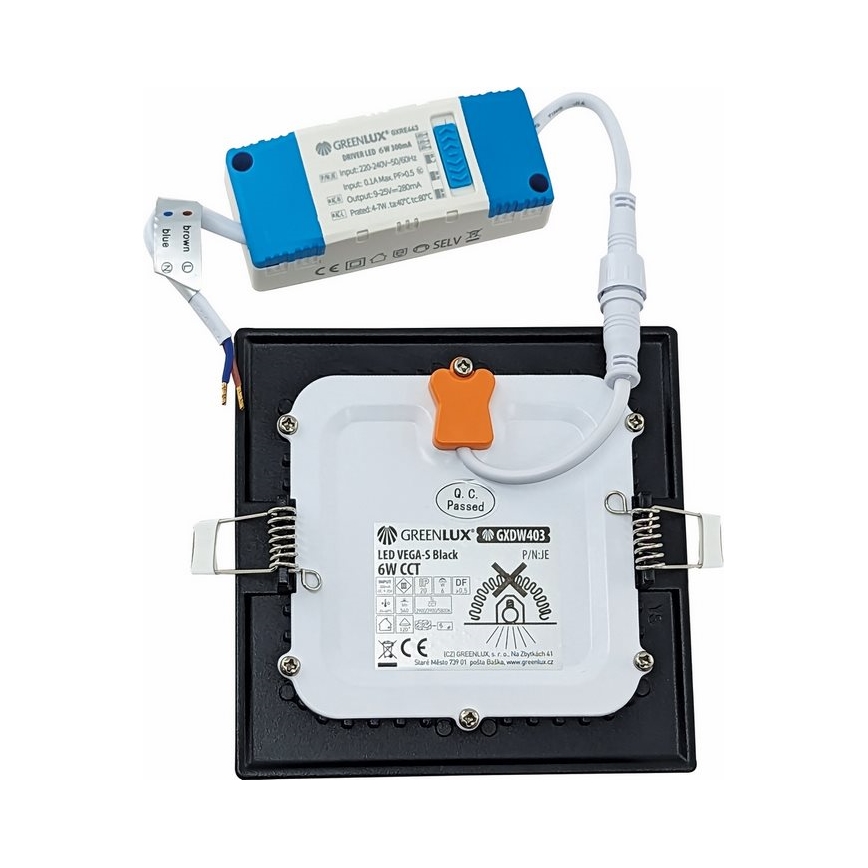 Χωνευτό Φωτιστικό LED VEGA LED/6W/230V 2900/3900/5800K 12,5x12,5 cm μαύρο