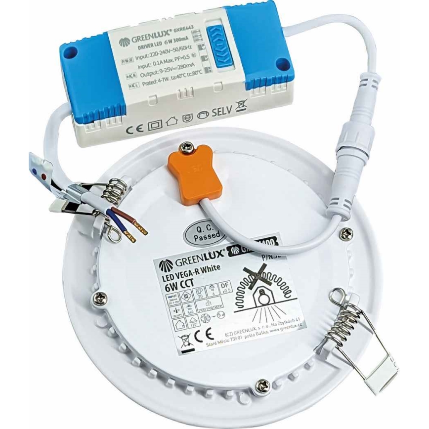 Χωνευτό Φωτιστικό LED VEGA LED/6W/230V 2900/3900/5800K διάμετρος 12,5 cm λευκό