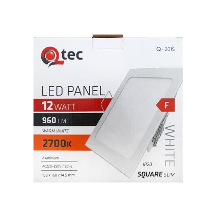 Χωνευτό φωτιστικό οροφής LED QTEC LED/12W/230V 2700K 16,8x16,8 cm