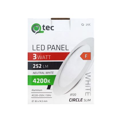 Χωνευτό φωτιστικό οροφήςLED QTEC LED/3W/230V 4200K διάμετρος 8,3 cm